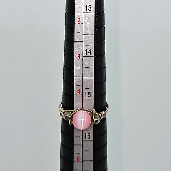 Sterling Silver Ring with Synthetic Pink Tiger's Eye Stone - Picture 5 of 7